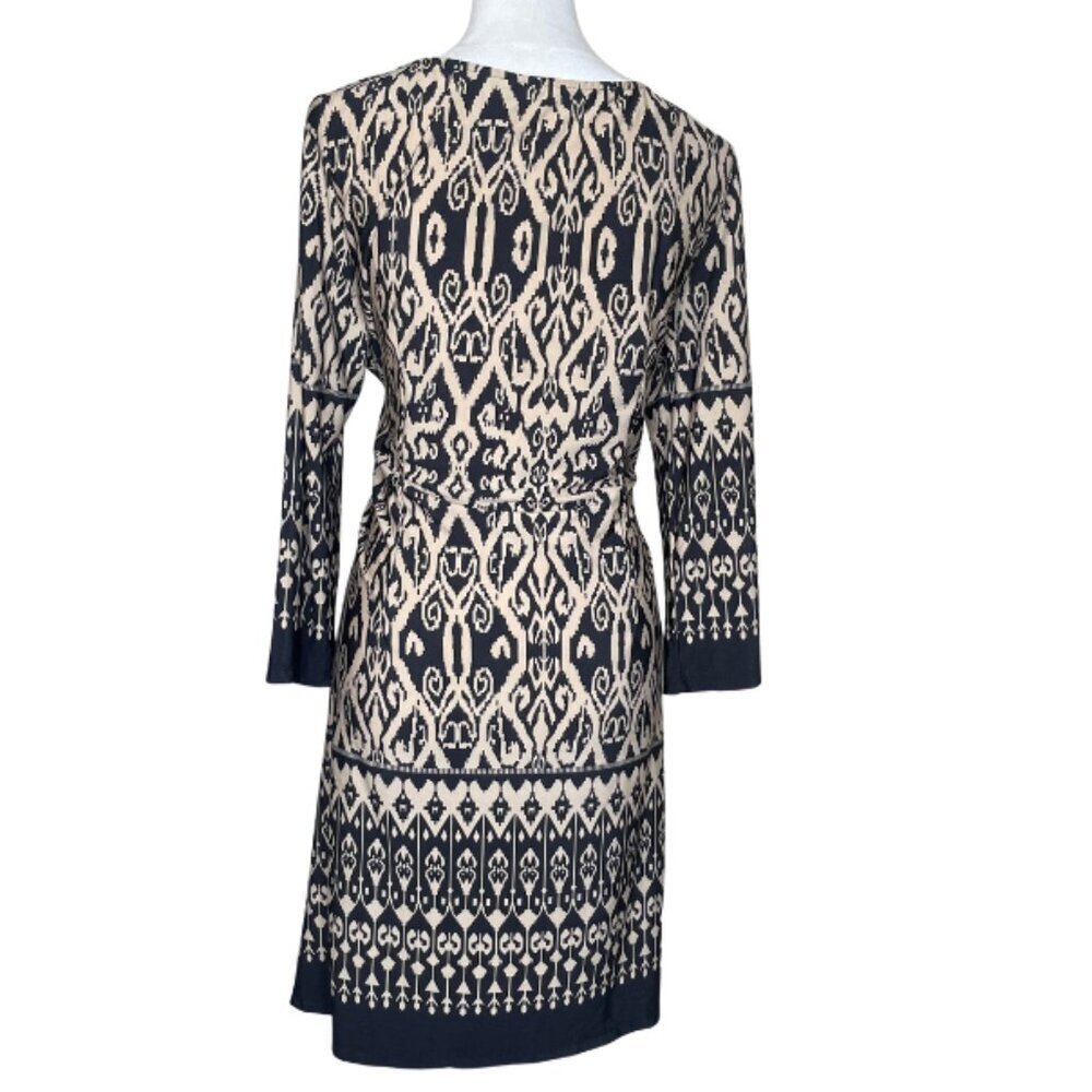 Women's Black Cream Abstract Pattern 3/4 Sleeve Pullover Dress Size Large - Picture 3 of 7